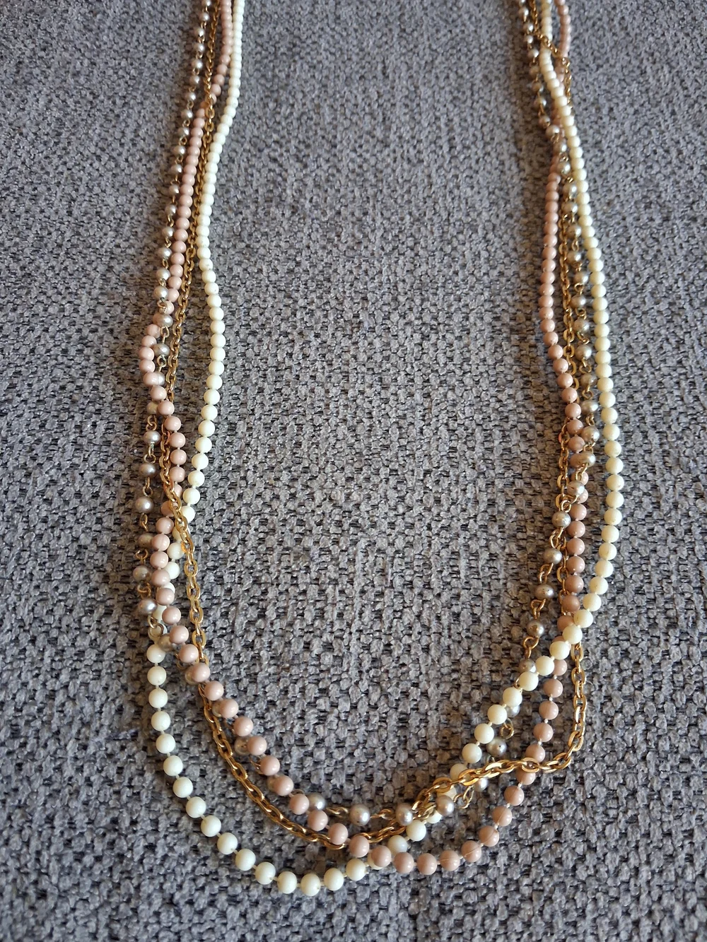 Vintage Multi-Strand Gold and Cream Layered Necklace